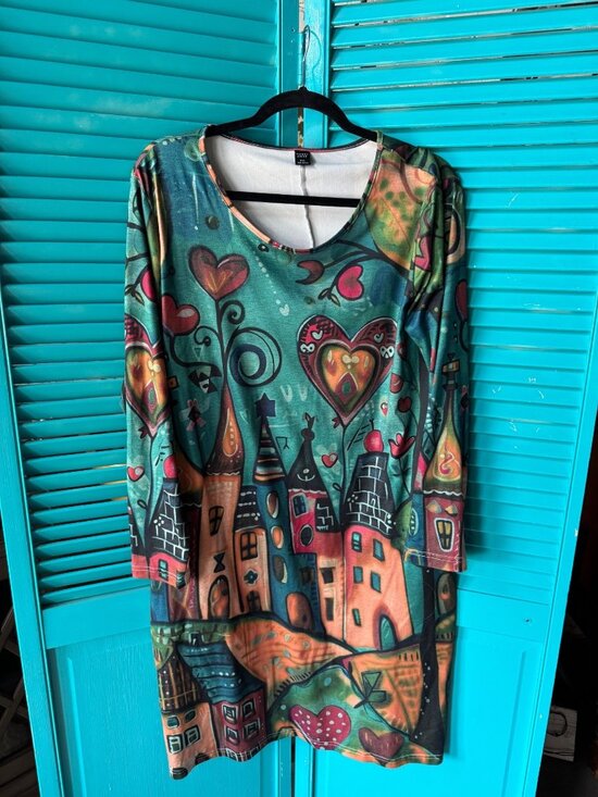 Emery Rose Dresses & Skirts - Emery Rose Plus Size Heart/Castle Print Dress
